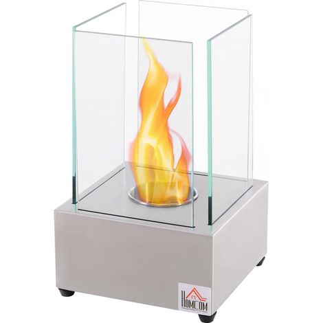 Camino a Bioetanolo da Tavolo 20x20x33 cm in Acciaio e Vetro Grigio (1/5)