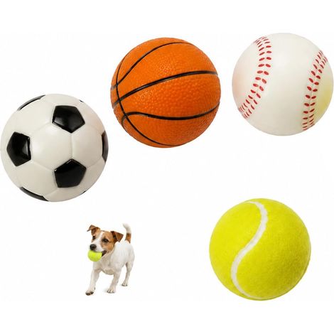 Balle en Tissu pour Chien, Set de 4 Balles Interactives en Peluche, Simulation de Football, Basket, Baseball et Tennis, Idéale pour les Petits et Grands Chiens (1/5)