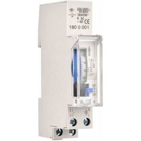 Minuteur mécanique 24 heures, durée minimale 15 minutes, montage sur rail, batterie intégrée, SUL180A AC220–240V, gris (1/2)