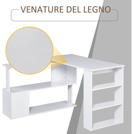 Bureau d'angle blanc 120x100x74.5cm, table de travail ou PC moderne, 5 étagères de rangement intégrées. (1/5)