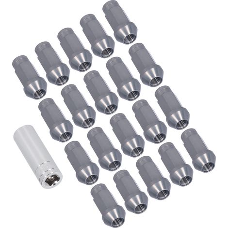 M12x1,5 Gewinde Radmuttern, 20 Stück, Höhe 5 cm, 7075-T6 rostfreies Aluminium, titanfarbene Sicherung. (1/5)
