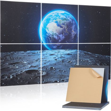 Panneau Acoustique, Lot de 6, Mousse Acoustique Mural Autocollant 60x60x1 cm Panneaux Insonorisants Fibre de Polyester, Isolation Phonique Décorative pour Maison, Studio, Bureau, Motif Terre (1/5)