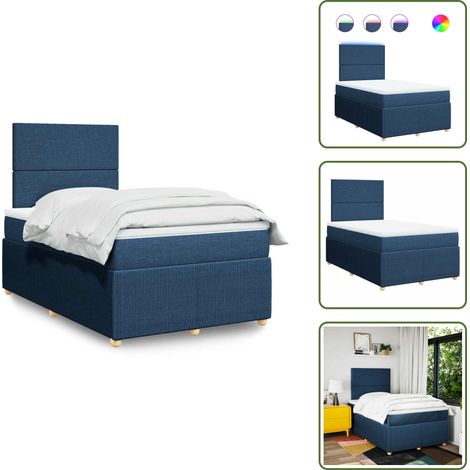 Letto con luci LED - vidaXL Giroletto a Molle con Materasso Blu 120x190 cm in Tessuto - Testiera regolabile