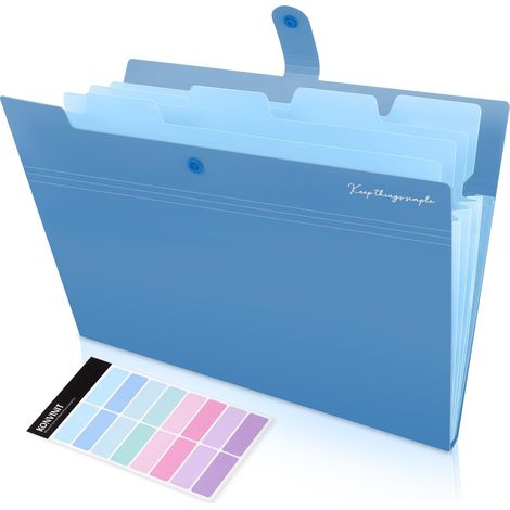 Porte-documents A4 coloré avec 5 compartiments - En plastique - Dossier robuste avec motifs - Bleu (1/5)