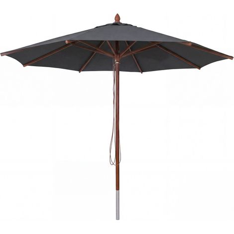 Gastronomie Holz-Sonnenschirm HHG-495b, Gartenschirm, Polyester/Holz 17kg, rund Ø4m Seilzug stoßsicher anthrazit