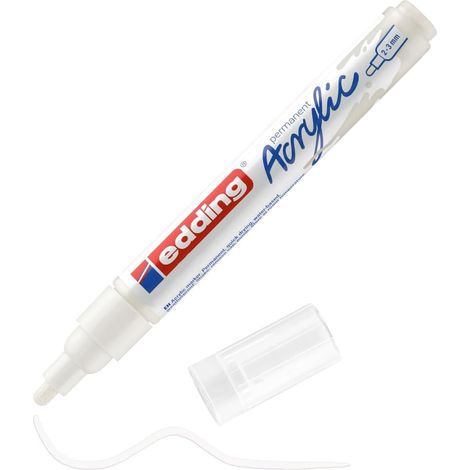 edding 5100 Marqueur acrylique moyen - blanc - 1 feutre imperméable - pointe ronde 2-3 mm - peinture acrylique pour peindre sur la toile, le papier kraft, le bois et la pierre, Unité (1/5)