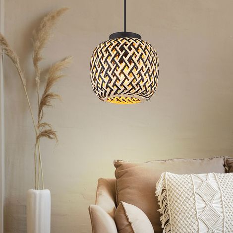 Lampe à suspension lampe à suspension lampe à suspension lampe de table à manger, style bohème noir en métal naturel de bambou réglable en hauteur, 1x douille E27, DxH 20x120cm