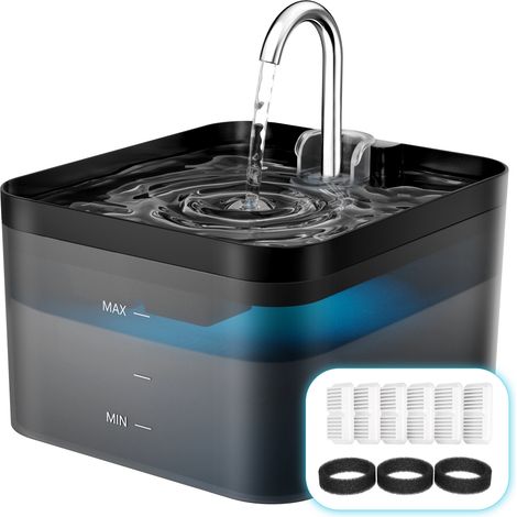 Balimo Fuente para gatos de 2,2 L, multifiltro, 2 niveles de caudal, incluye 6 filtros + 3 redes de esponja, color negro (1/5)