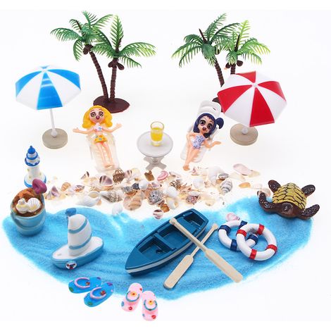 Micro-paysage de plage, chaise de plage miniature décorative, mini-parasol coquillage, petit palmier, accessoires décoratifs pour la décoration de jardin zen à faire soi-même, cadeau (1/4)