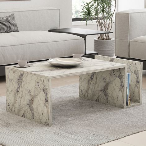 Mesa de Centro Piuro, un Compartimento, Forma Rectangular, Tono Color Mármol, 87x50x32h cm Blanco Mármol (1/5)