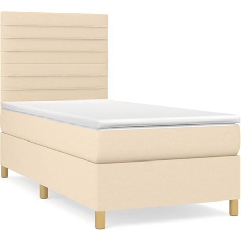 Lit simple Lit adulte Sommier à lattes de lit et matelas Crème 90x190 cm Tissu (1/5)