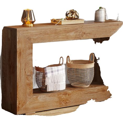 Mesa consola, estilo retro, almacenamiento práctico, color beige. (1/2)