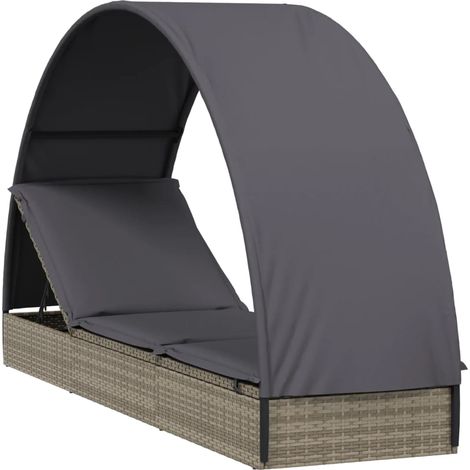 Tumbona tumbona cama solar cama de jardín mobiliario de terraza con techo redondo 211 x 57 x 140 cm resina trenzada gris 020012694