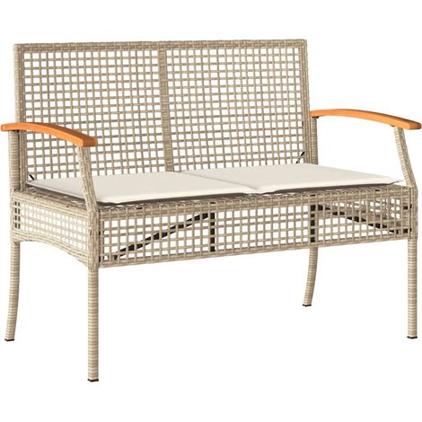 vidaXL Gartenbank mit beigem Kissen aus geflochtener Rattan und Akazienholz