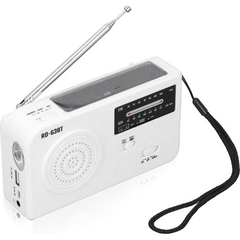 Radio solaire à manivelle, lampe torche multifonctionnelle de camping, chargeur USB, radio d'urgence blanche