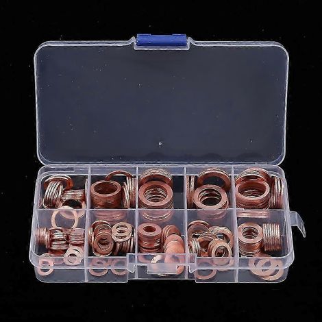 Kit de 200 rondelles en cuivre, joints, écrous et boulons, joints plats, joints toriques, joints pleins, assortiment de joints pour moteur de voiture, joint de carter d'huile, bouchon de vidange (1/5)