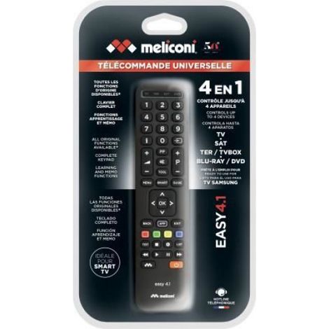 Télécommande Universelle - 4 Appareils - Infrarouge Grand Angle - Smart TV Compatible - 2 Piles AAA Non Inclues