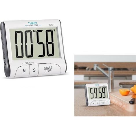 (Bianco) Timer da cucina, timer digitale con allarme acustico, timer elettronico con conto alla rovescia e supporto magnetico, per la gestione del tempo, lo studio (1/4)