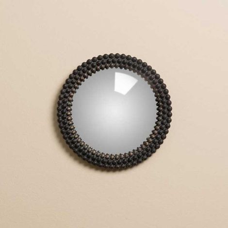 Miroir sorcière convexe billes noires 18x18cm (1/3)