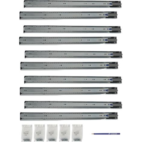 Schubladenschienen 650mm softclose Kugelführung - Vollauszug mit integrierter Dämpfung, 32-Systemlochung - 5 Paar