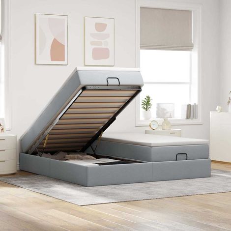 Ottoman-Bett mit Matratzen Hellgrau 180x200 cm Stoff (1/5)