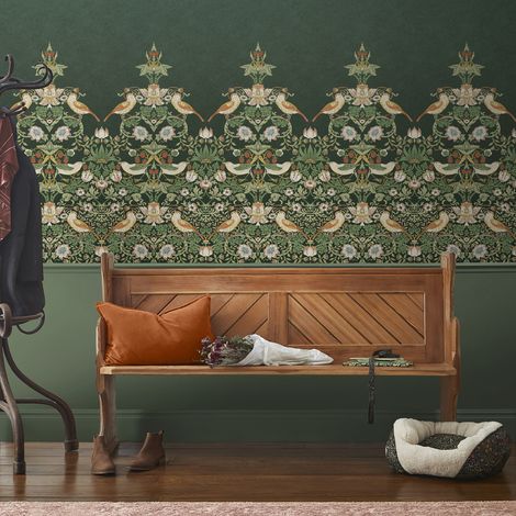 Papier peint panoramique William Morris Strawberry Thief Green 400 x 250cm Vert (1/3)