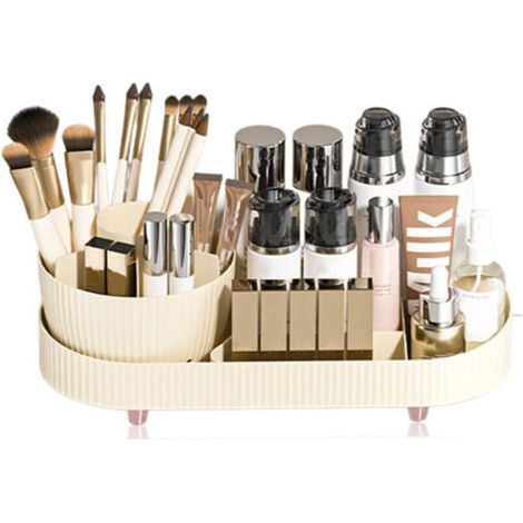 Organizzatore rotante per il trucco, espositore per cosmetici, porta prodotti per la cura della pelle per piano di lavoro, toeletta, scrivania (senza coperchio) (1/4)
