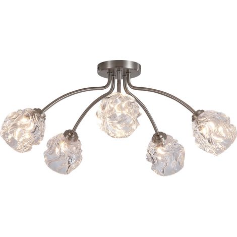 Searchlight Astral Plafonnier encastré à 5 lumières, nickel satiné, abat-jour en verre, 5 ampoules G9 (1/5)