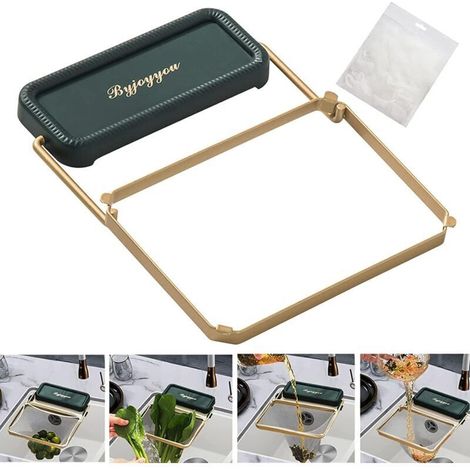 Mitigeur d'évier, sac filtrant de cuisine, crépine d'angle d'évier pour évacuation d'évier, passoire d'évacuation, distributeur d'évier pliable, panier de vidange (1 support + 100 sacs filtrants) (ver