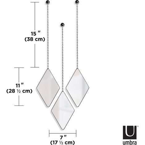 Lot de 3 Miroirs, Suspendus, Coloris Noir. Dim de Chaque Miroir 28.7x17.7x1.6cm. (1/5)
