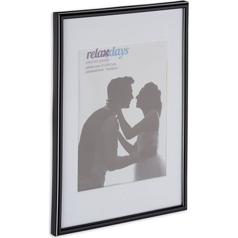 Lot de 2 cadres photo A4 décoratifs à poser ou suspendre design classique 21 x 29 x 2 cm en bois noir (1/5)