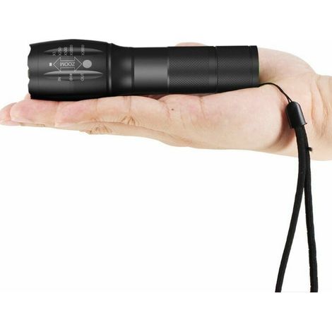 Lampe torche LED ultra puissante XML-T6 Lampe torche militaire utilisable pour le vélo ou la randonnée et 5 modes dont flash anti-agression, zoom et portée 500m. conception antichoc (1/3)