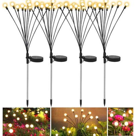 Solar Lights Outdoor, 4 Pack 10 LED Firefly Lights for Garden Balcony Decoration, IP65 Waterproof (Warm White) (1/5)