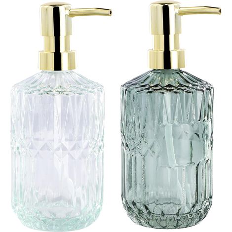 Lot de 2 distributeurs en verre 500 ml avec pompe manuelle, rechargeables pour lotion, shampoing ou gel douche, salle de bain (1/5)