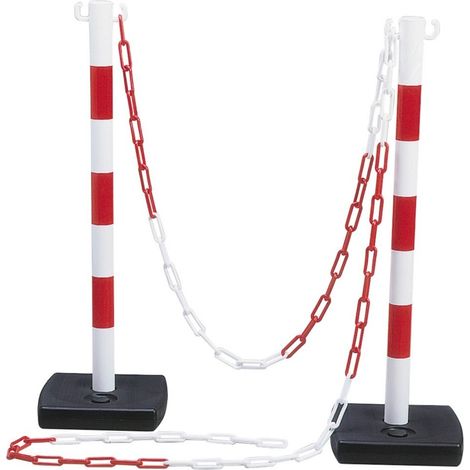 6 POTEAUX PVC + 12 M DE CHAÎNE rouge / blanc (1/5)