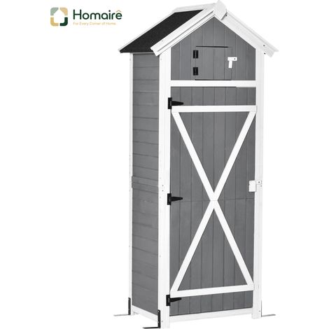 HOMAIRE Gartenschrank en bois avec porte et toit, gris, idéal pour le stockage de jardin et la table pliante