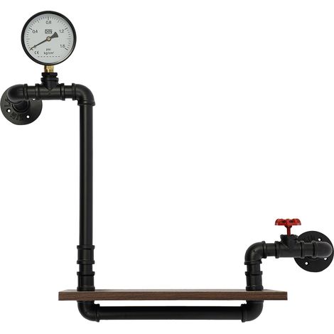 YISSALE-Industrielles 1‑stöckiges Wandregal aus Eisen und Holz - schwebendes Rohr-Designregal im rustikalen Stil, ideal für Badezimmer, Küche, Wohnzimmer und Büro, zur Aufbewahrung von Büchern (1/5)