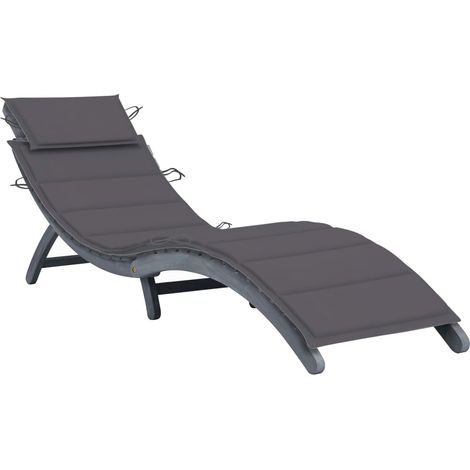 Tumbona tumbona tumbona cama de jardín terraza muebles de exterior con cojín gris madera maciza de acacia 020021249