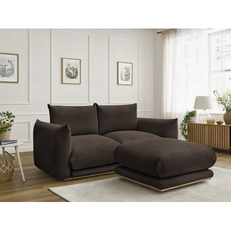 BOBOCHIC - Canapé droit fixe 2 places ERNEST tissu velours côtelé avec pouf Marron (1/5)