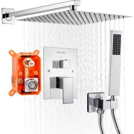 Ensemble de Robinetterie de Douche Encastrable, Système de Douche de Pluie avec Pommeau de Tête Carré 30,5 cm, Douchette à Main et Kit de Garniture, Fixation Murale, Salle de Bain, Argent Chromé (1/5)