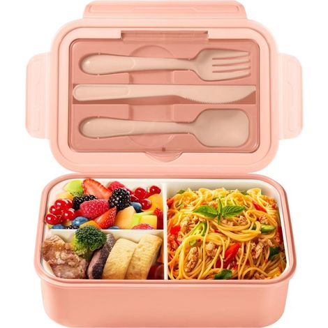Fiambrera, Fiambrera Bento, Fiambreras, Caja para sándwiches, Contenedor para guardar pan, Fiambrera infantil, Irrompible, Rosa (1/5)