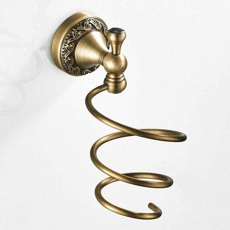 Porta asciugacapelli in ottone, organizer per asciugacapelli, supporto a spirale, supporto per asciugacapelli da parete, montaggio con viti, altezza 165 mm, diametro base 62 mm (1/4)