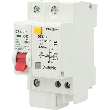 Disjoncteur Miniature 1p+n 6-63a Type Dz47le-63 Avec Protection Fuite Et Fenêtre Visuelle Pour Distribution Électrique Lot De 1 (1/5)