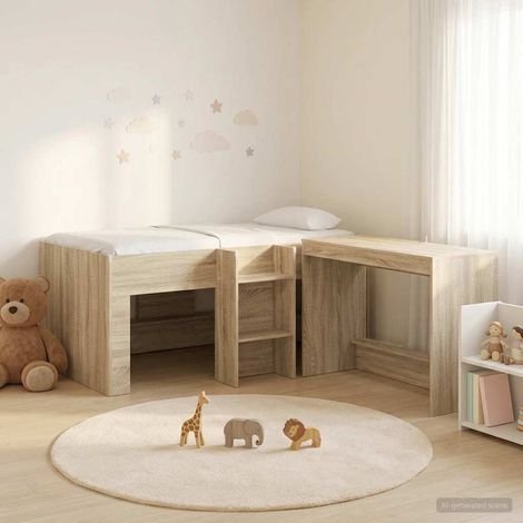 Cama alta para niños con escritorio 2 uds. Roble Sonoma (1/5)