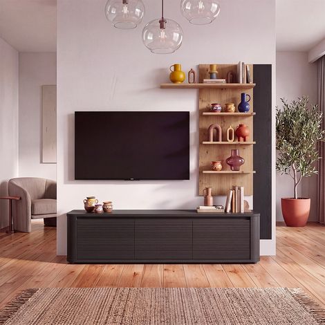 Parete Attrezzata Core Piccolo con Porta TV e Libreria – Rovere e nero (1/5)