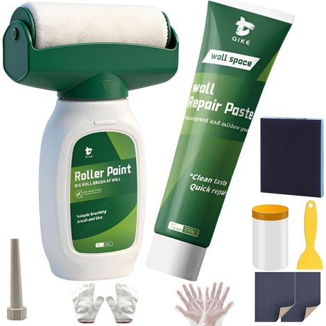 Kit Retouche Peinture Mur Blanc 500g avec Rouleau Intégré, Enduit Rebouchement 250g et Film Protection 55cm×10m, Réparation des Trous, Rayures, Graffitis et Petites Fissures Murales Intérieures (1/5)