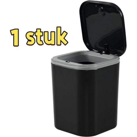 Mini poubelle avec couvercle – Poubelle de bureau compacte et élégante pour chambre, bureau ou salle de bain – Noir (1/5)