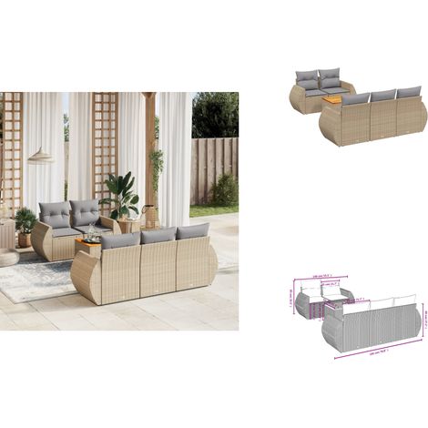 6-tlg. Garten-Sofagarnitur mit Kissen Beige Poly Rattan - Gartenmöbel Set - PE-Rattan Möbel - Outdoor Lounge - Gartenlounge - Esstischset (1/3)