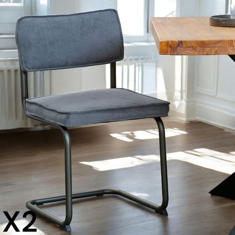Chaise velours gris piètement luge (lot de 2) MALMOE (1/5)