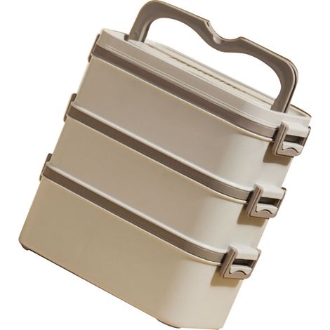 Dreistöckige Lunchbox aus Edelstahl 304, faltbar, tragbar, großes Fassungsvermögen, Bento-Lunchbox für Kinder, Erwachsene und Schüler, in Khaki (1/5)
